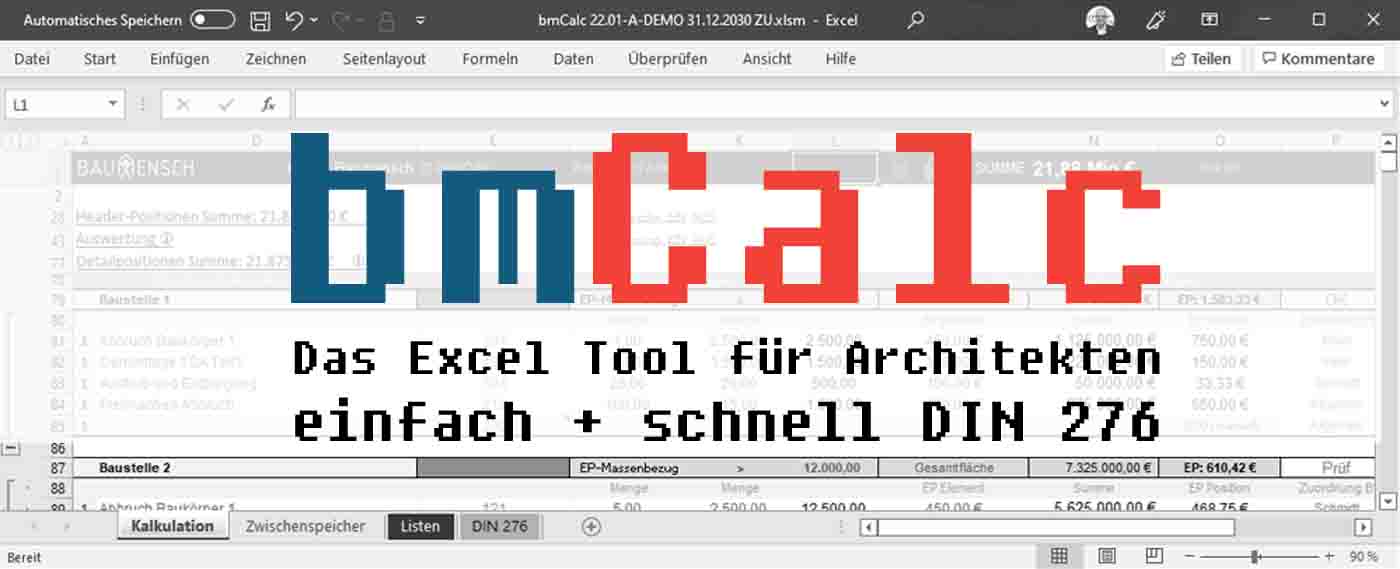 Excel Vorlage F R Baukosten Bmcalc Baumensch