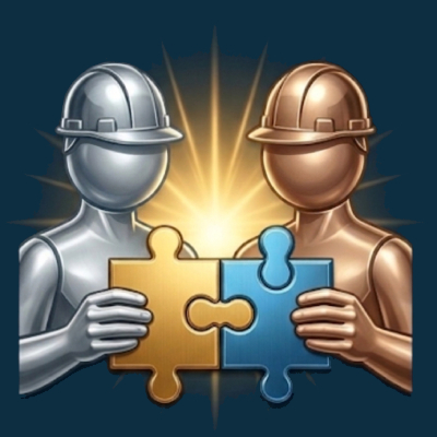 Grafik Puzzlesteine greifen ineinander als Symbol für Arbeiten Hand in Hand