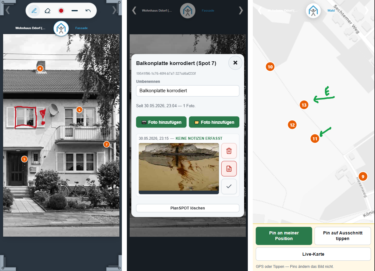 Screenshots der Planspot App